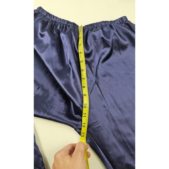 XL lounge sleep set silky navy blue button front elastic waist wode leg NWOT - Picture 7 of 8